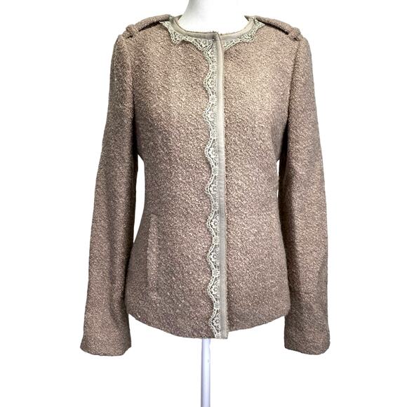 Banana Republic Pink Tweed & Lace Blazer Sz 2 Wool Blend Coquette Y2K Girlcore - Picture 1 of 12